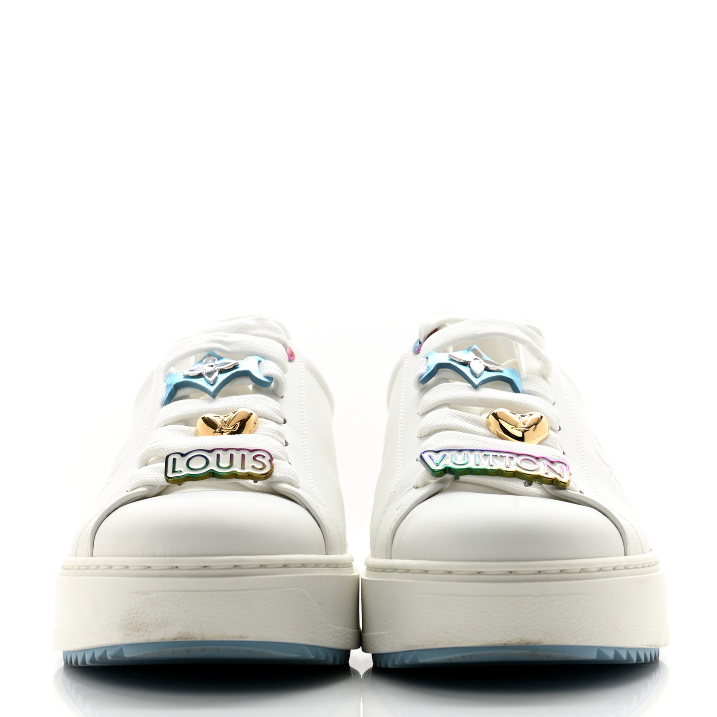 Lambskin Embossed Monogram Time Out Sneakers 38.5 White Blue