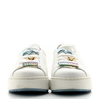 Louis Vuitton Lambskin Embossed Monogram Time Out Sneakers 38.5 White Blue 2 of 10