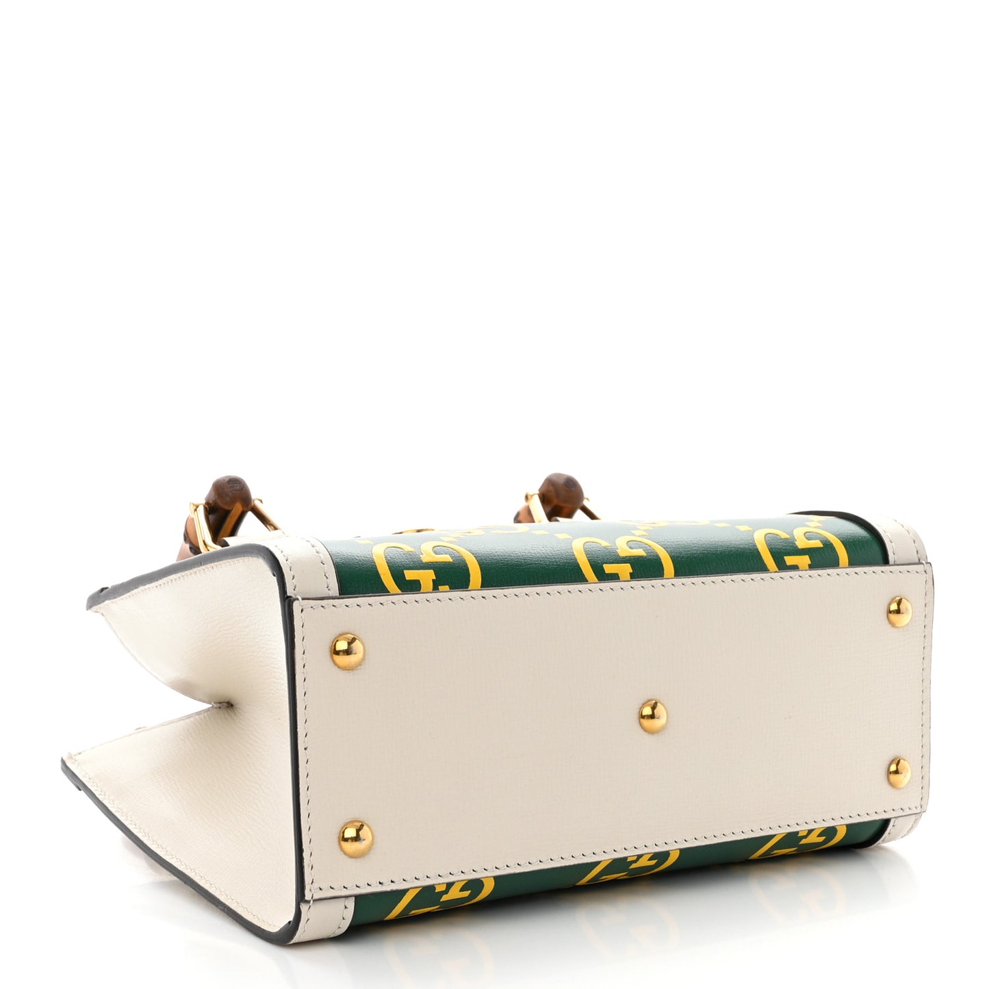 Azalea Calfskin GG Monogram Bi-Color Debossed Mini Diana Tote Bag Emerald Stone Topaz Mystic White