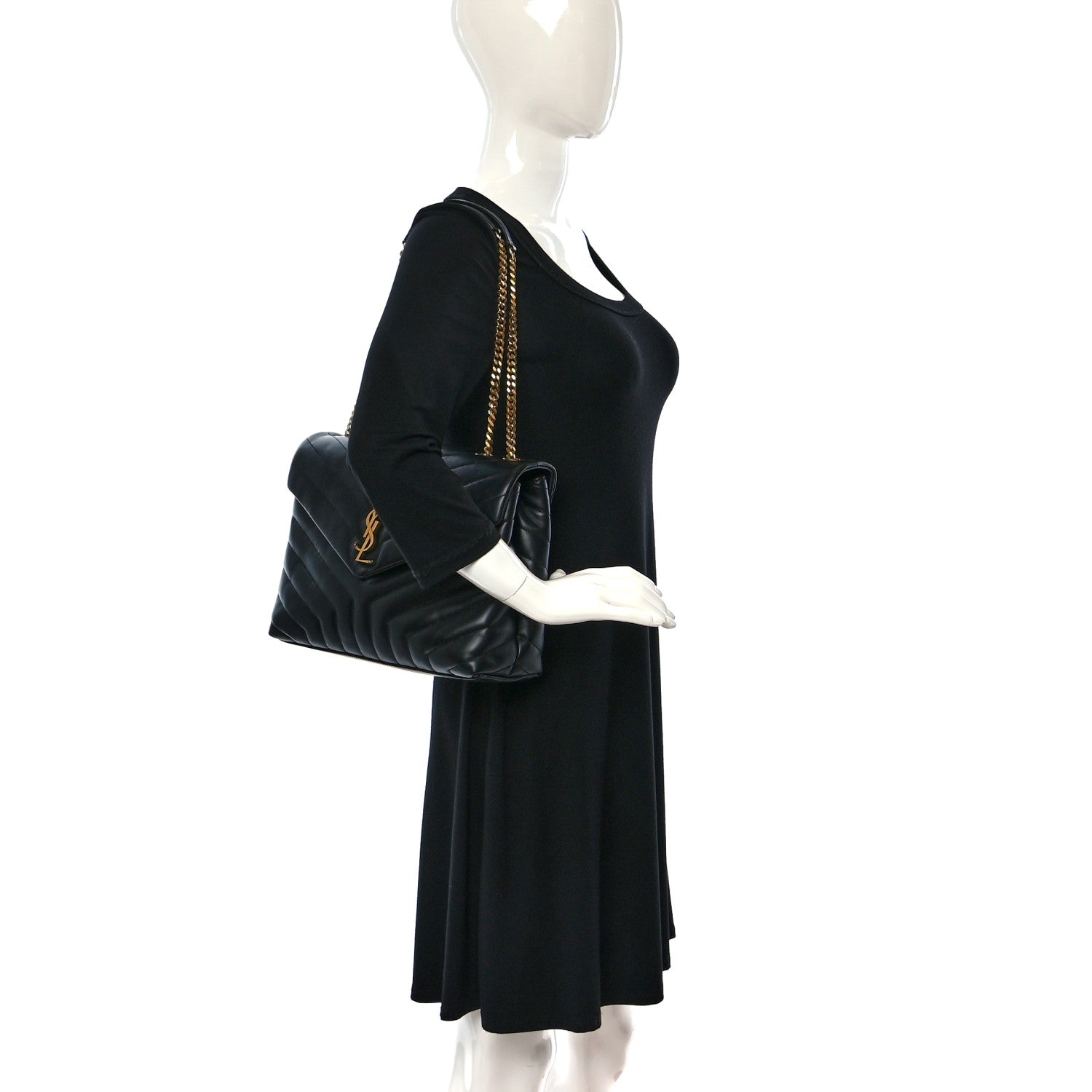 Saint Laurent Calfskin Y Quilted Monogram Medium Loulou Chain Satchel Black 2 of 9