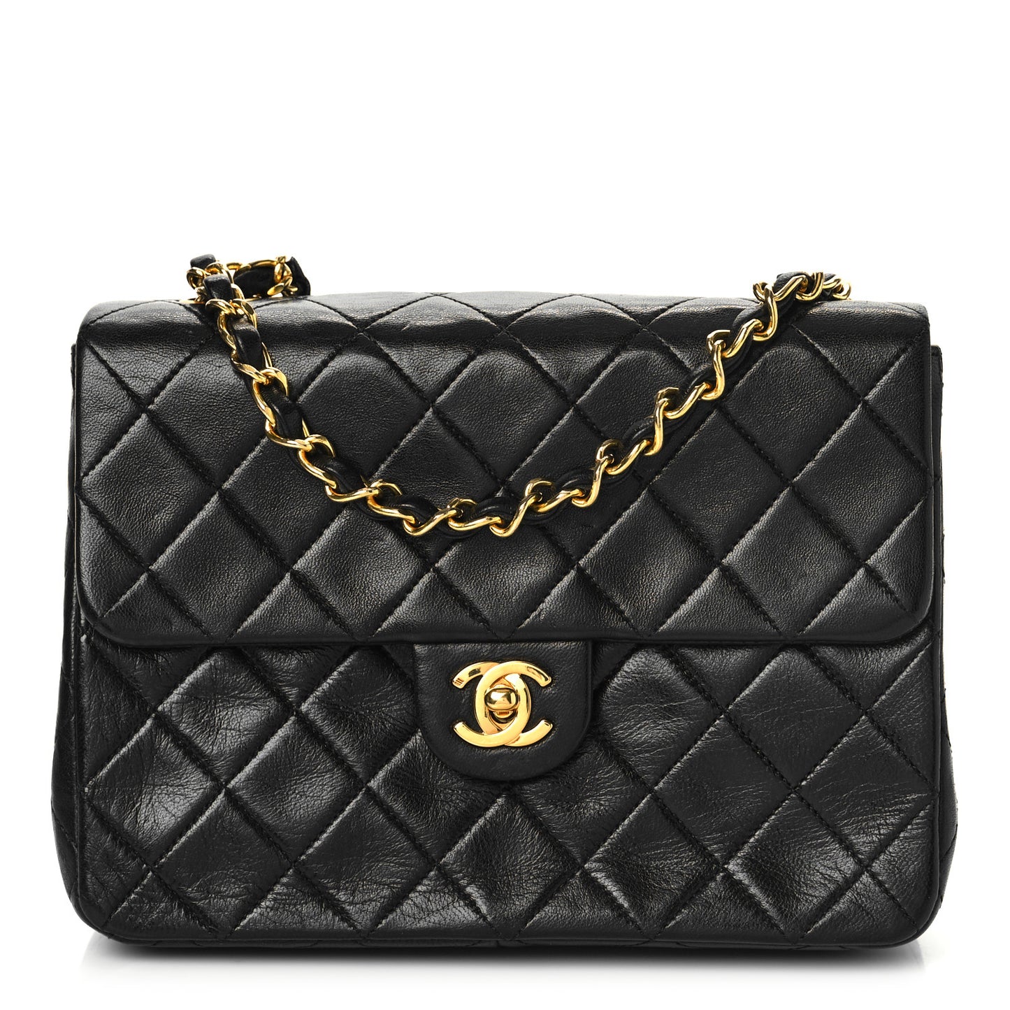 Lambskin Quilted Mini Square Flap Bag Black