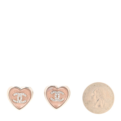Chanel Resin Crystal CC Heart Earrings Pink Silver 2 of 5