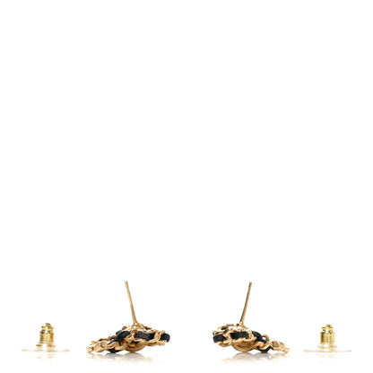 Chanel Lambskin Chain Bow Stud Earrings Black Gold 3 of 5
