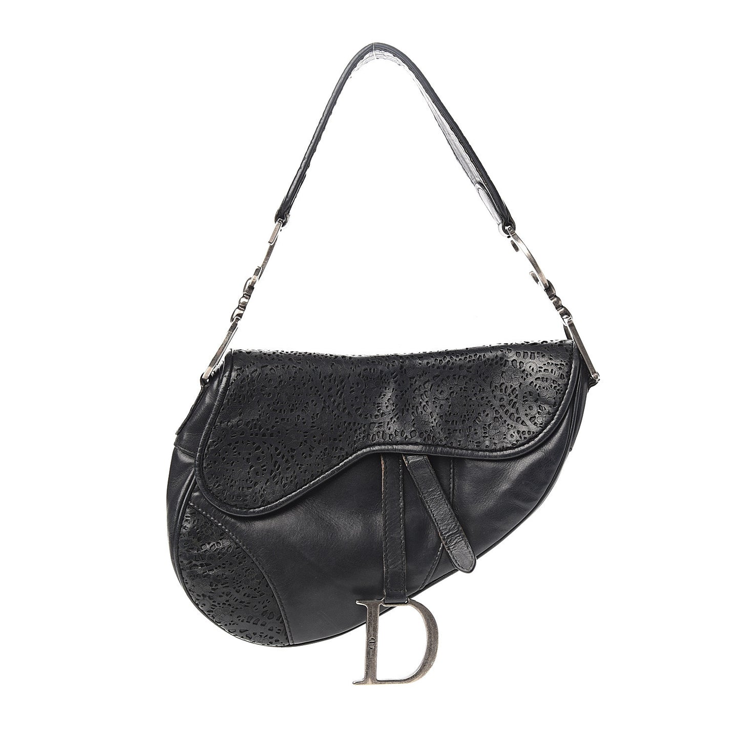 Lambskin Laser Cut Saddle Bag Black