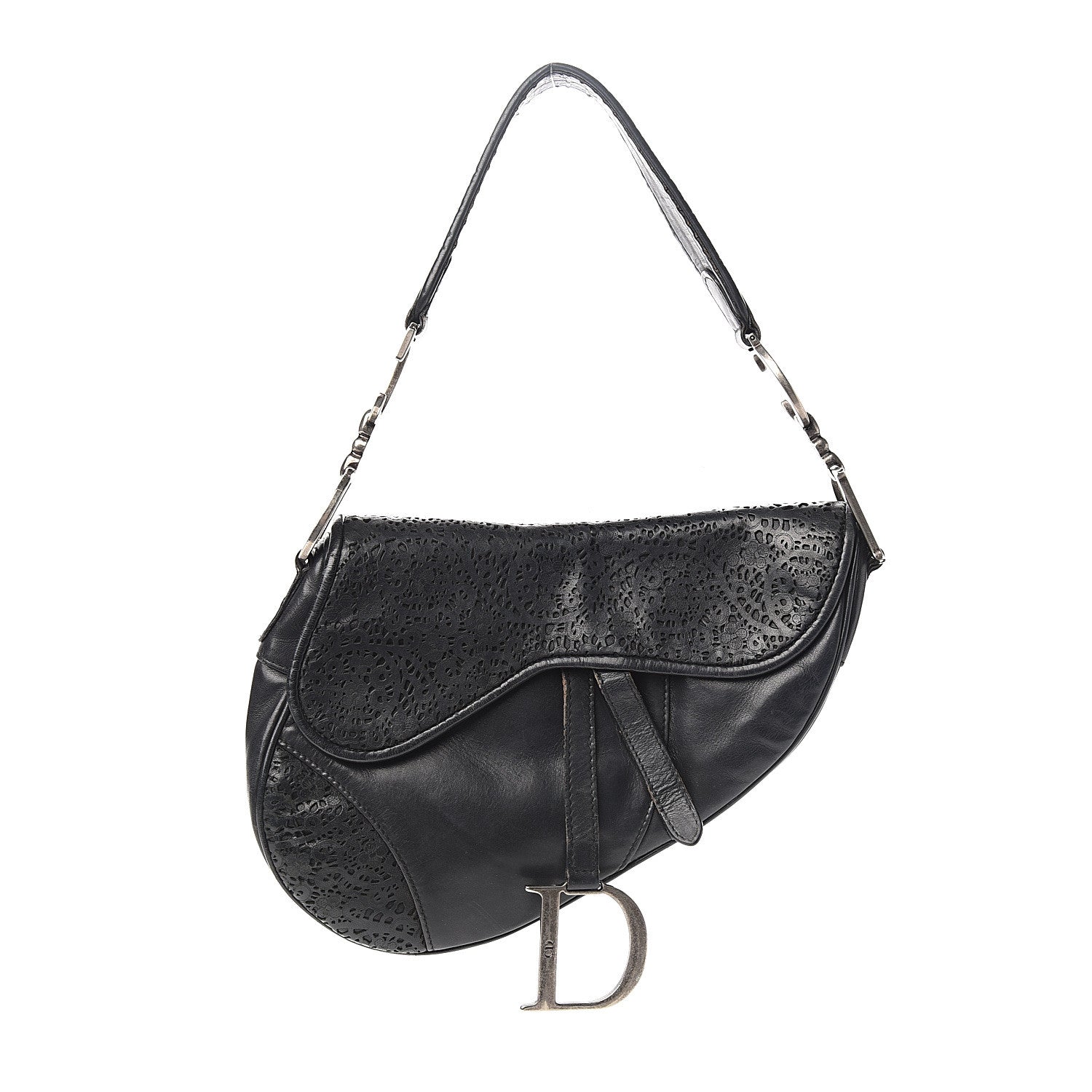 Christian Dior Lambskin Laser Cut Saddle Bag Black 1 of 13