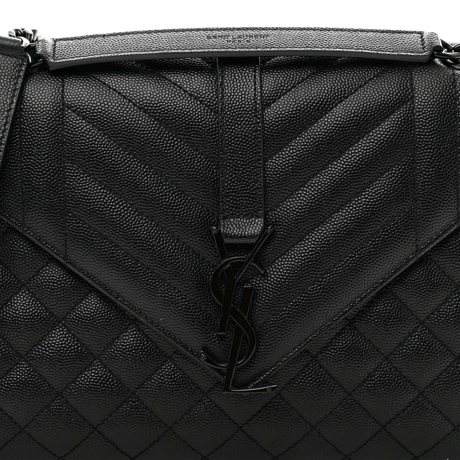 Saint Laurent Grain De Poudre Textured Mixed Matelasse Triquilt Medium Monogram Monochrome Satchel Black 5 of 9