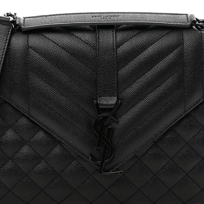 Saint Laurent Grain De Poudre Textured Mixed Matelasse Triquilt Medium Monogram Monochrome Satchel Black 5 of 9