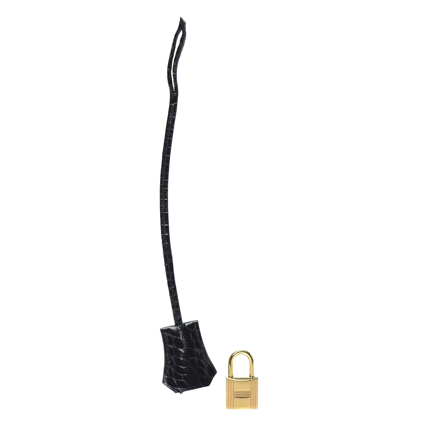 Hermes Crocodile Lock and Key Clochette Set Black 2 of 4