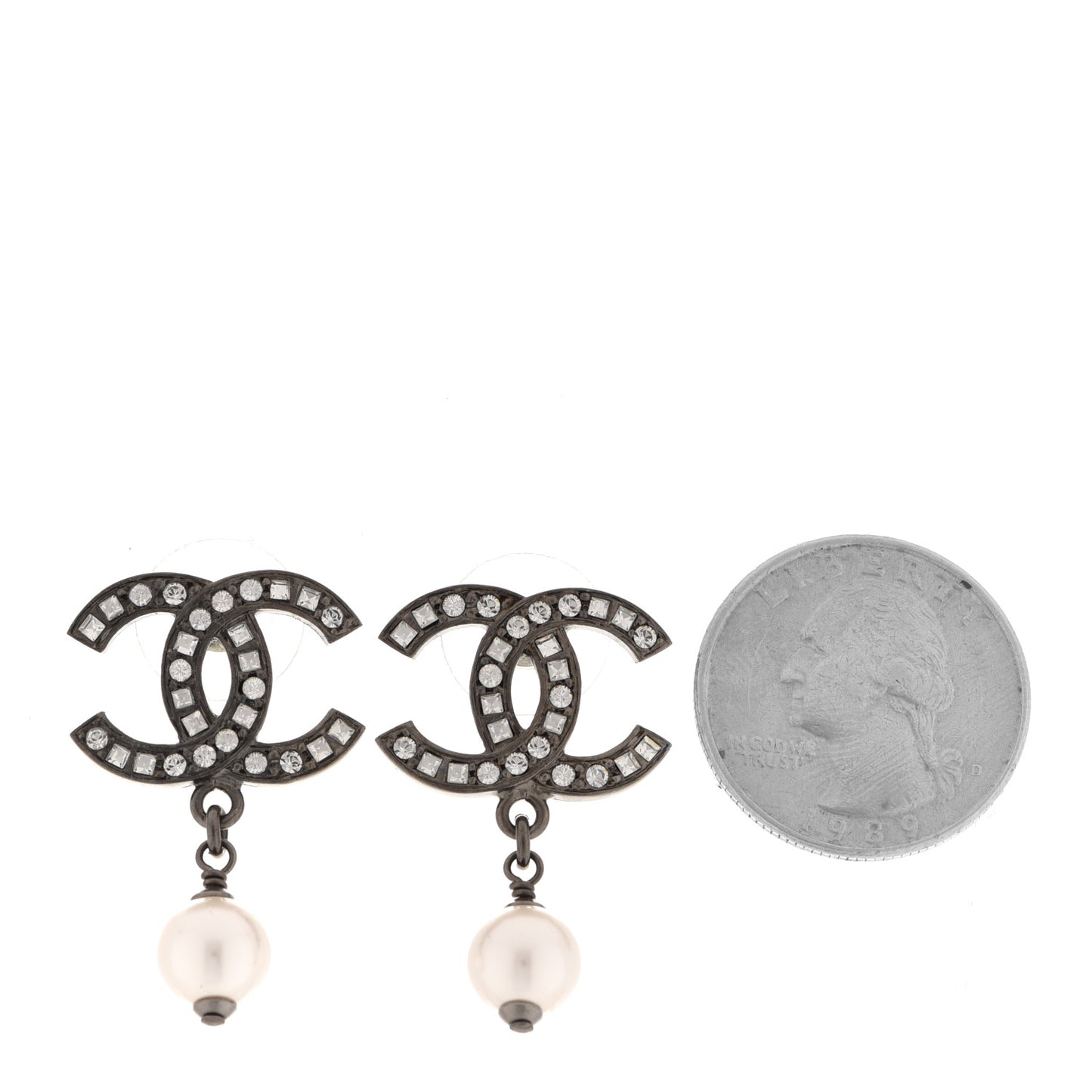 Ruthenium Crystal Pearl CC Drop Earrings