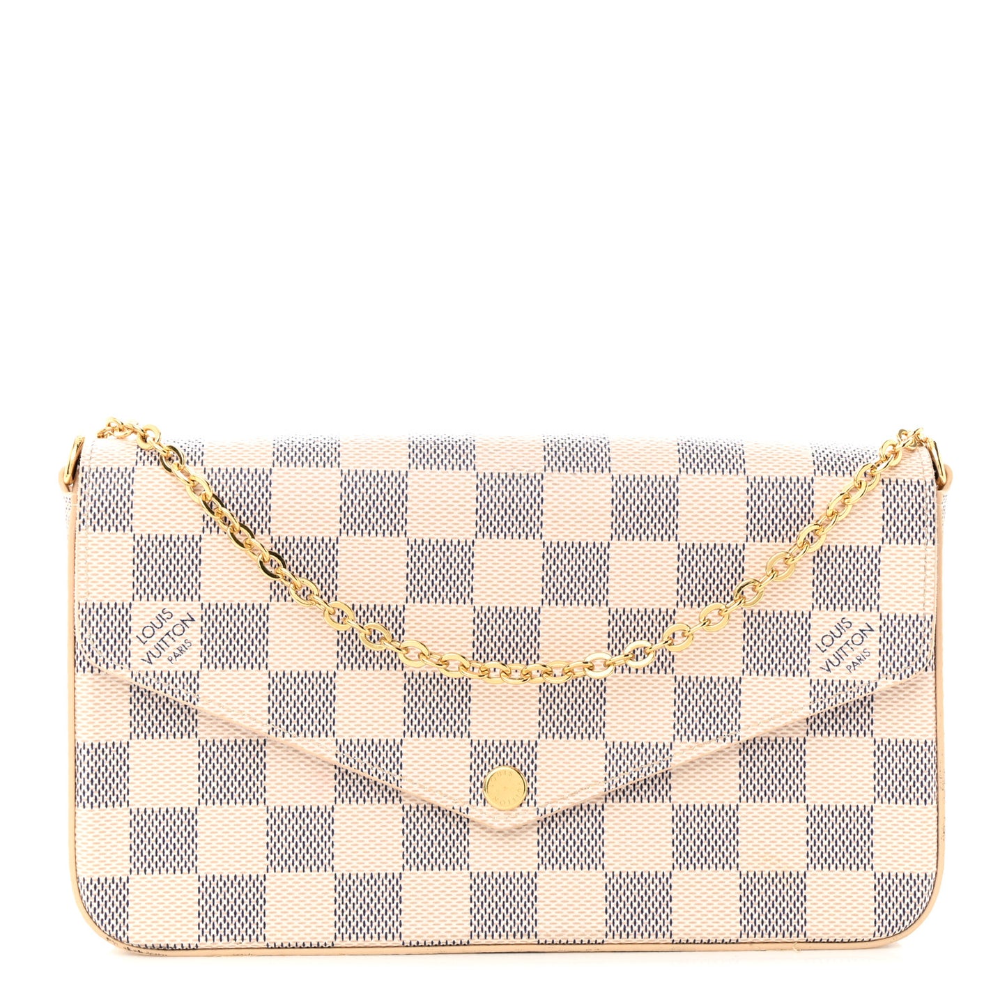 Damier Azur Pochette Felicie Chain Wallet Rose Ballerine