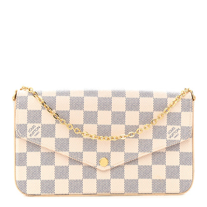 Louis Vuitton Damier Azur Pochette Felicie Chain Wallet Rose Ballerine 1 of 12