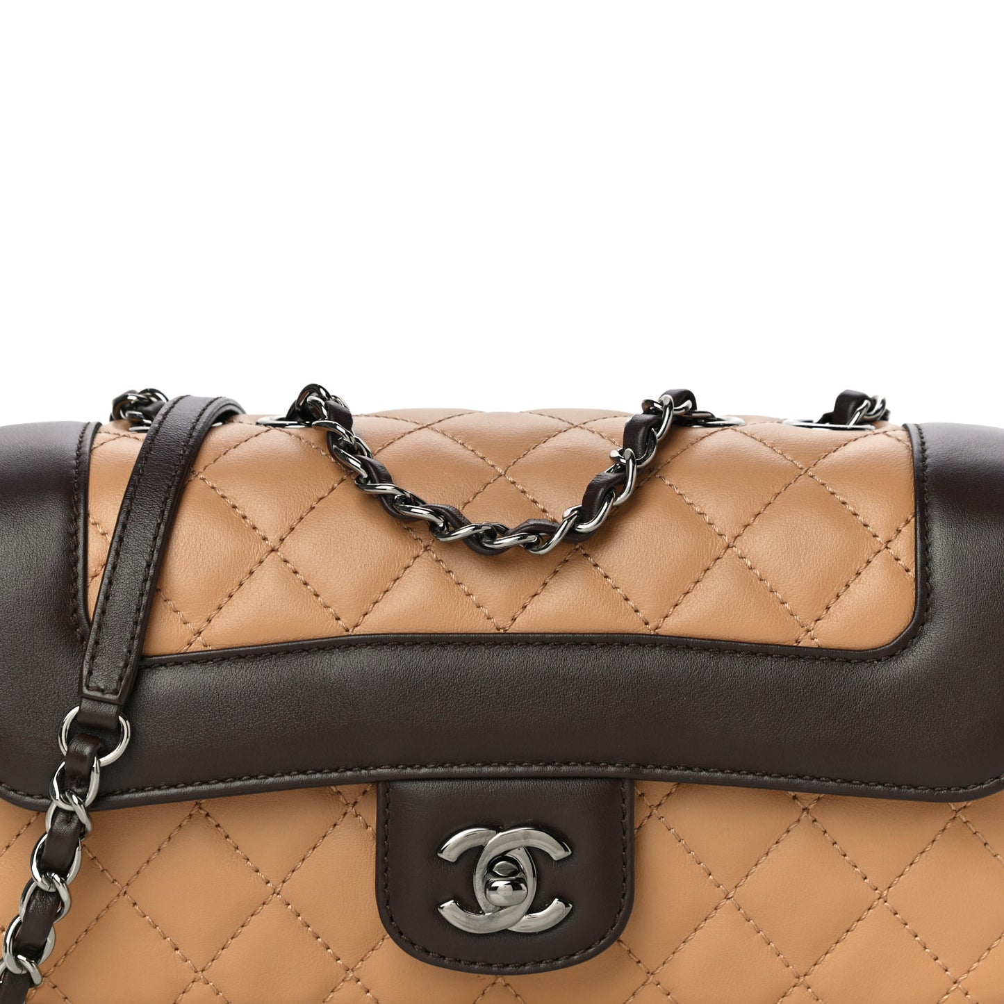 Calfskin Quilted Small Coco Corset Flap Brown Beige