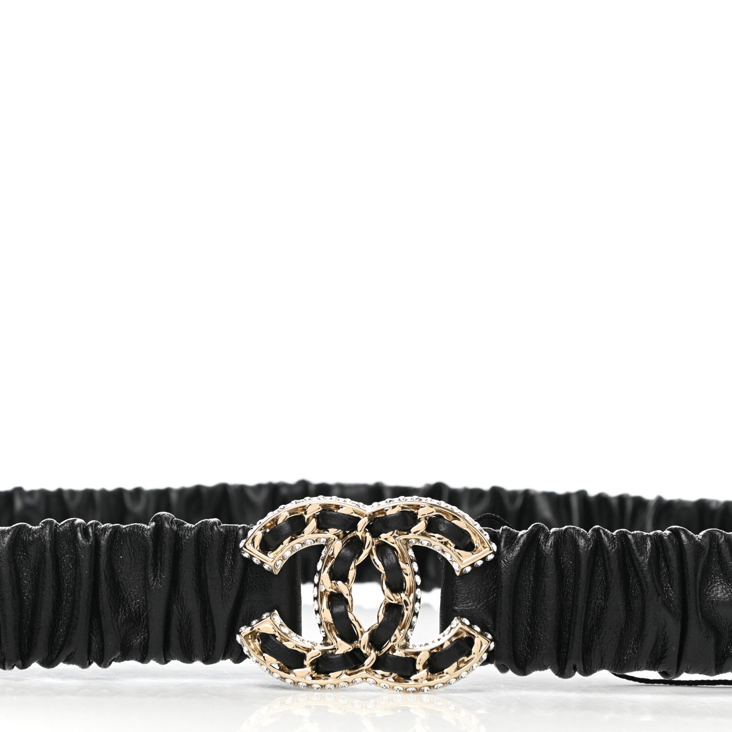 Chanel Lambskin Metal Strass Ruched Chain CC Belt 75 30 Black 3 of 6