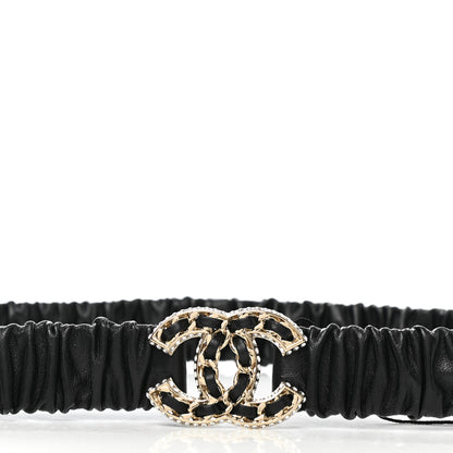 Chanel Lambskin Metal Strass Ruched Chain CC Belt 75 30 Black 3 of 6