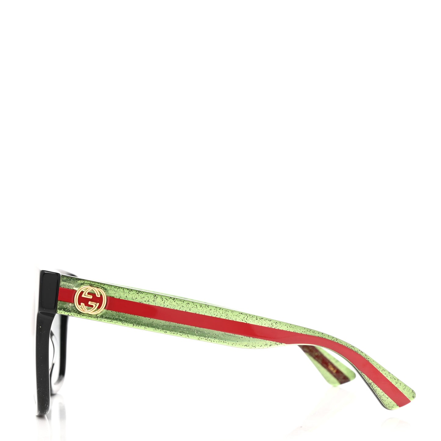 Acetate Square Frame Web Glitter Sunglasses GG0034S Black Green