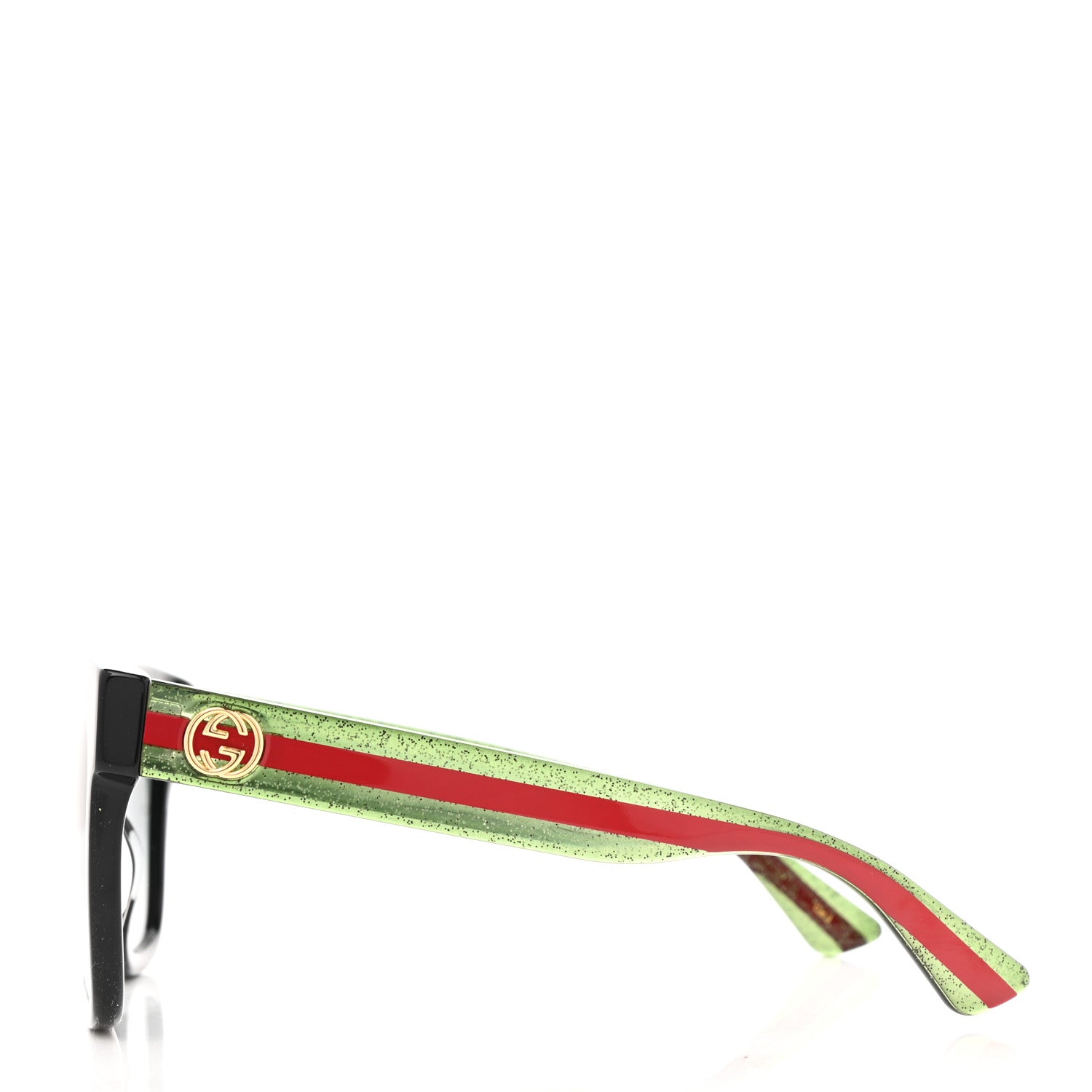 Gucci Acetate Square Frame Web Glitter Sunglasses GG0034S Black Green 3 of 8