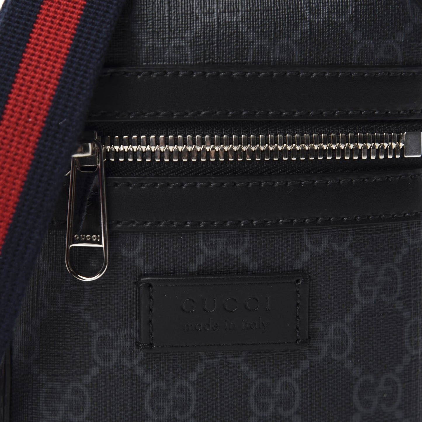 GG Supreme Monogram Appia Calfskin Web Small Camera Messenger Bag Black Grey