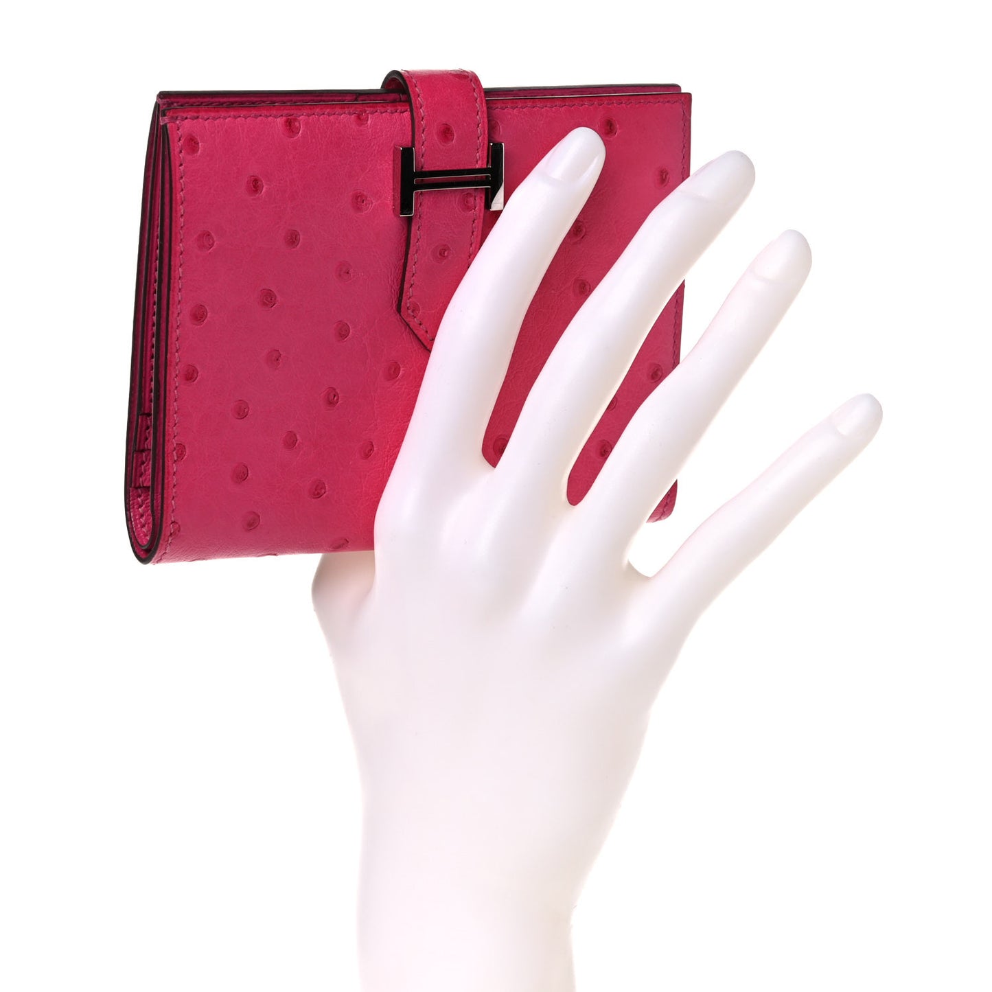 Ostrich Bearn Compact Wallet Rose Tyrien