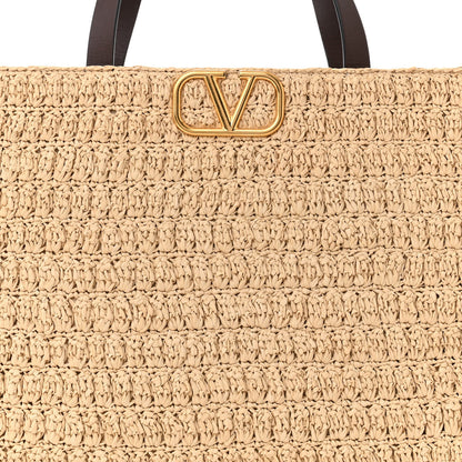 Valentino Garavani Raffia Calfskin Vlogo Tote Naturale Fondant 7 of 9