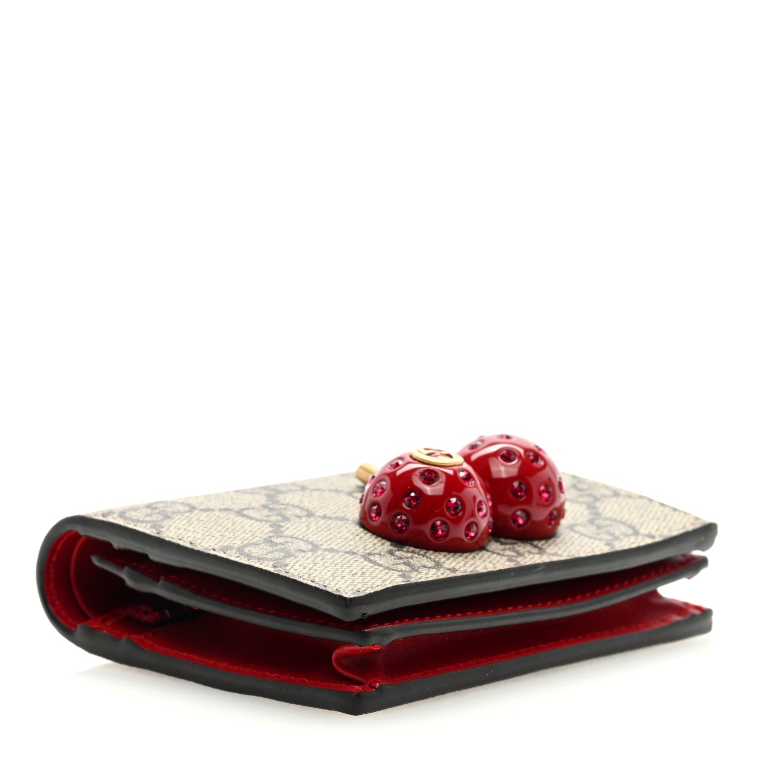 Gucci GG Supreme Monogram Cherry Embellished Card Case Wallet Hibiscus Red 4 of 6