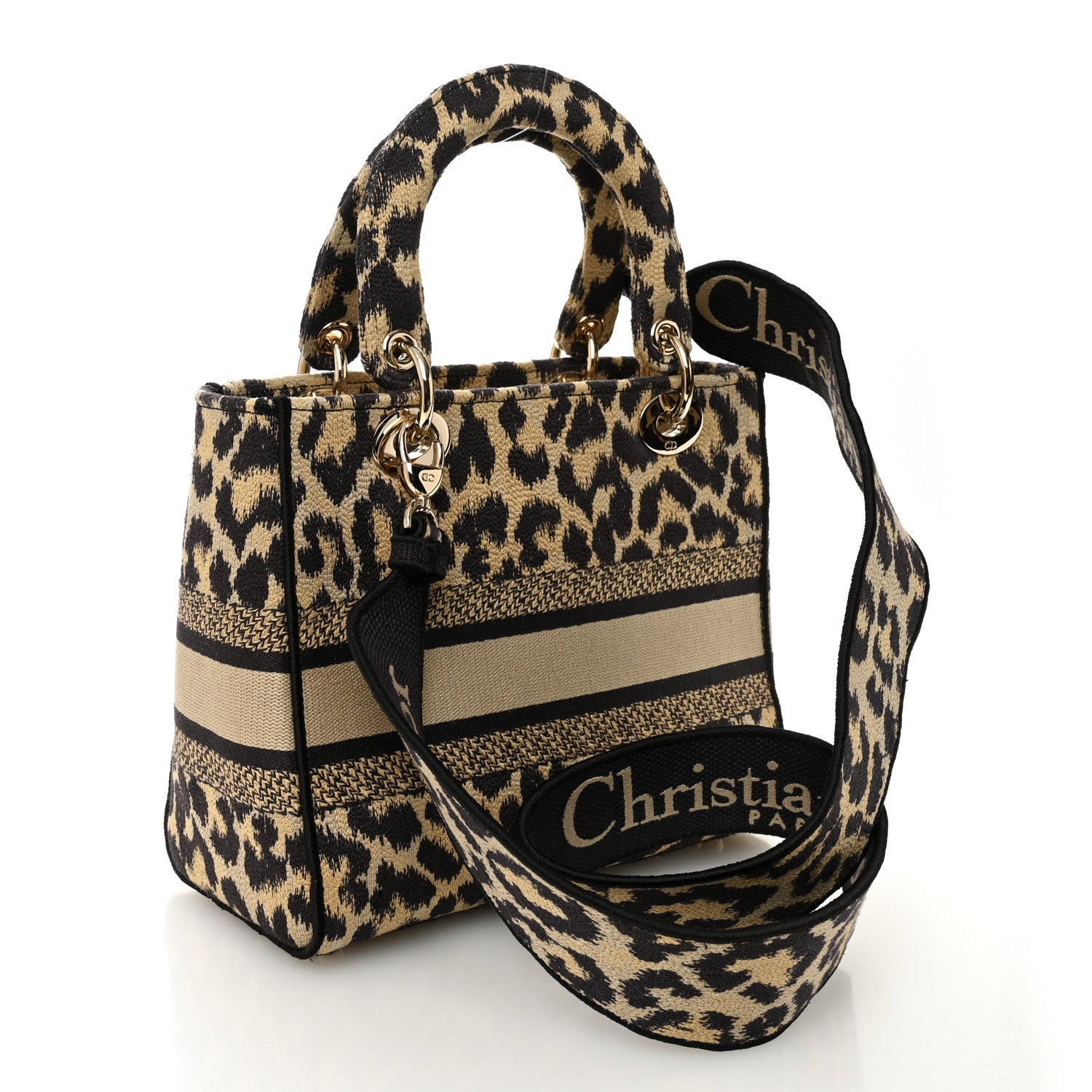 Christian Dior Canvas Medium Mizza Embroidered Lady D-Lite Beige