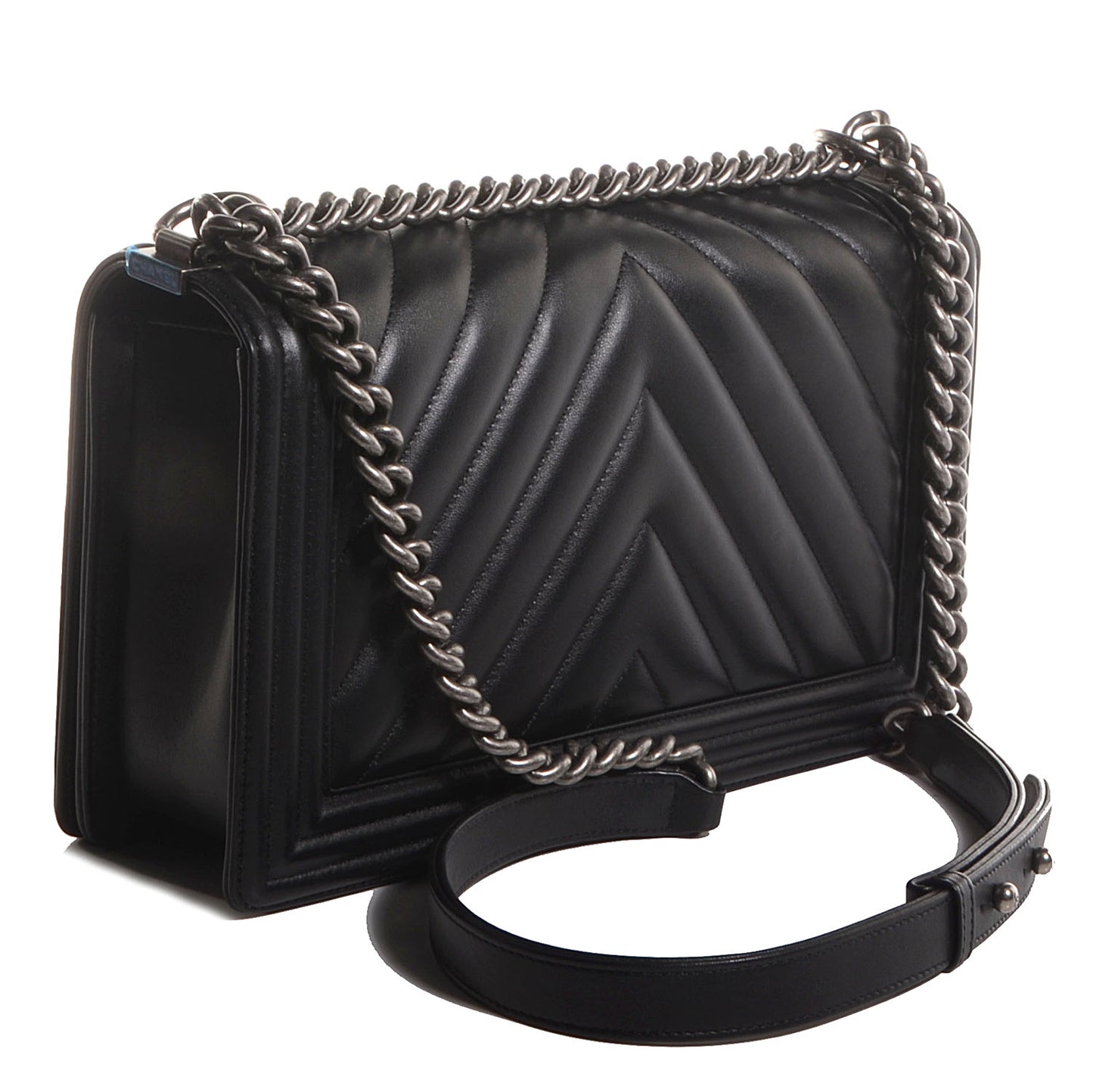 Calfskin Chevron New Medium Boy Flap Black