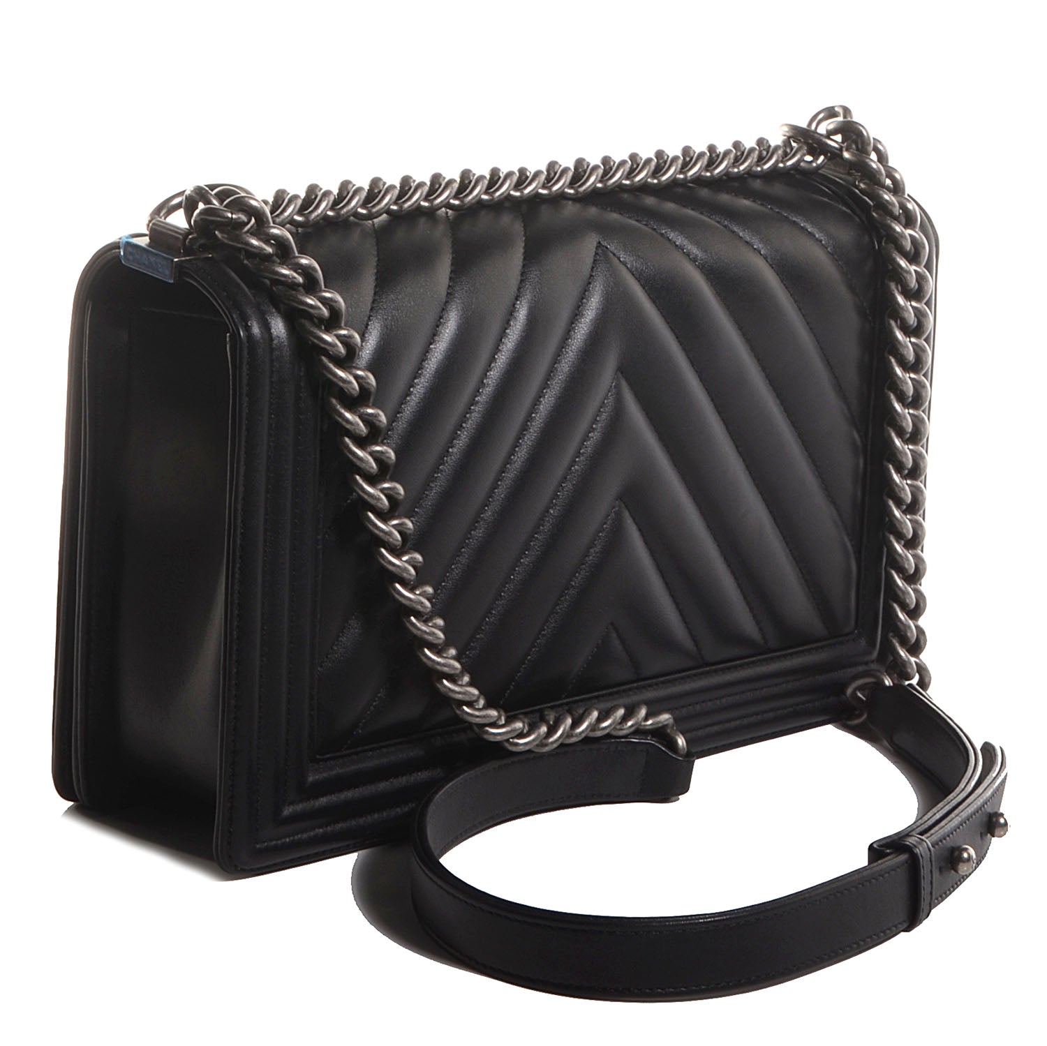 Chanel Calfskin Chevron New Medium Boy Flap Black 3 of 7