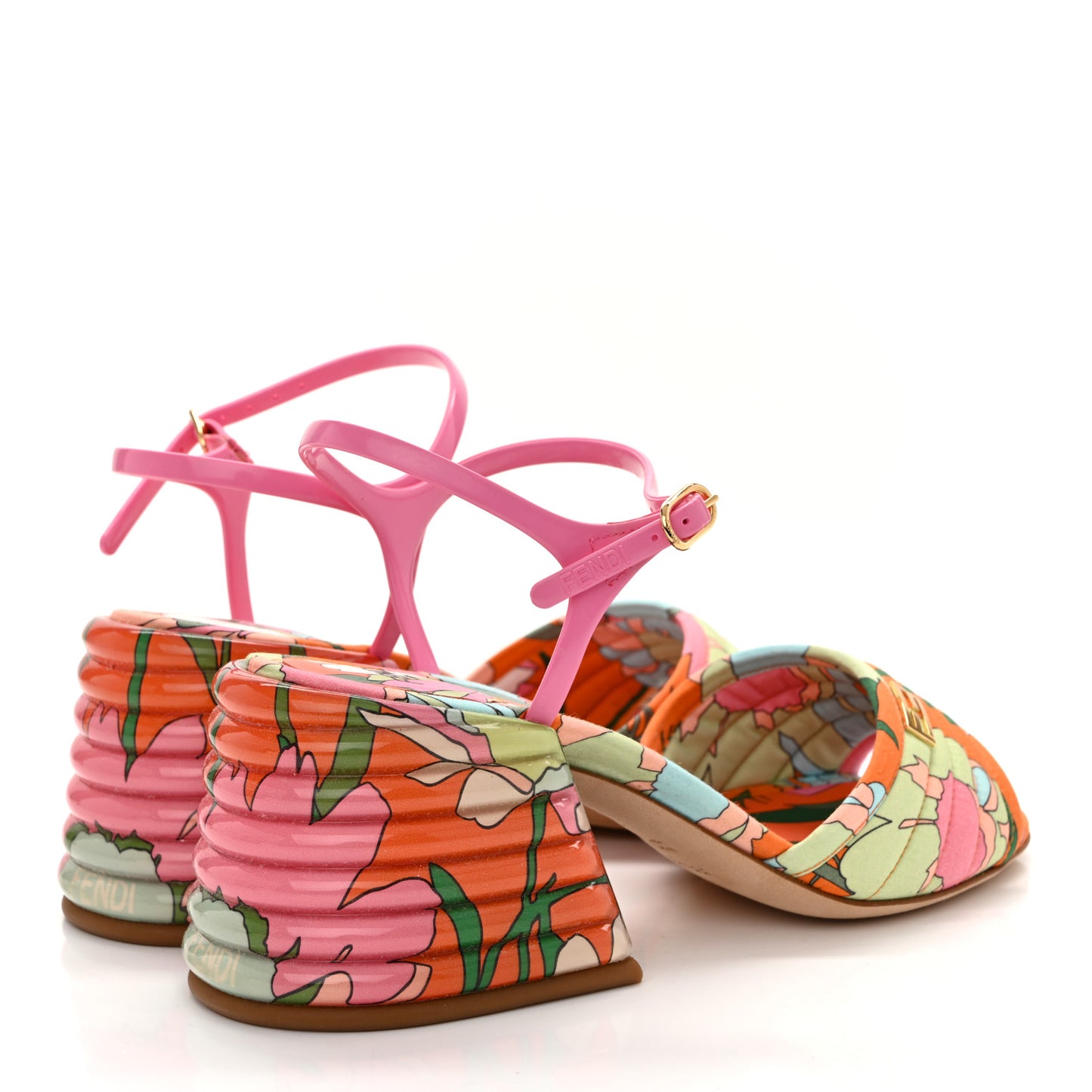 Fabric Calfskin Promenade Slingback Sandals 35 Arancio Multicolor Lipstick