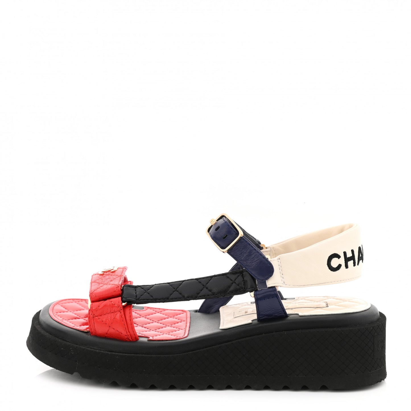 Lambskin Logo Platform Sandals 37.5 Red Black Ivory Navy Blue