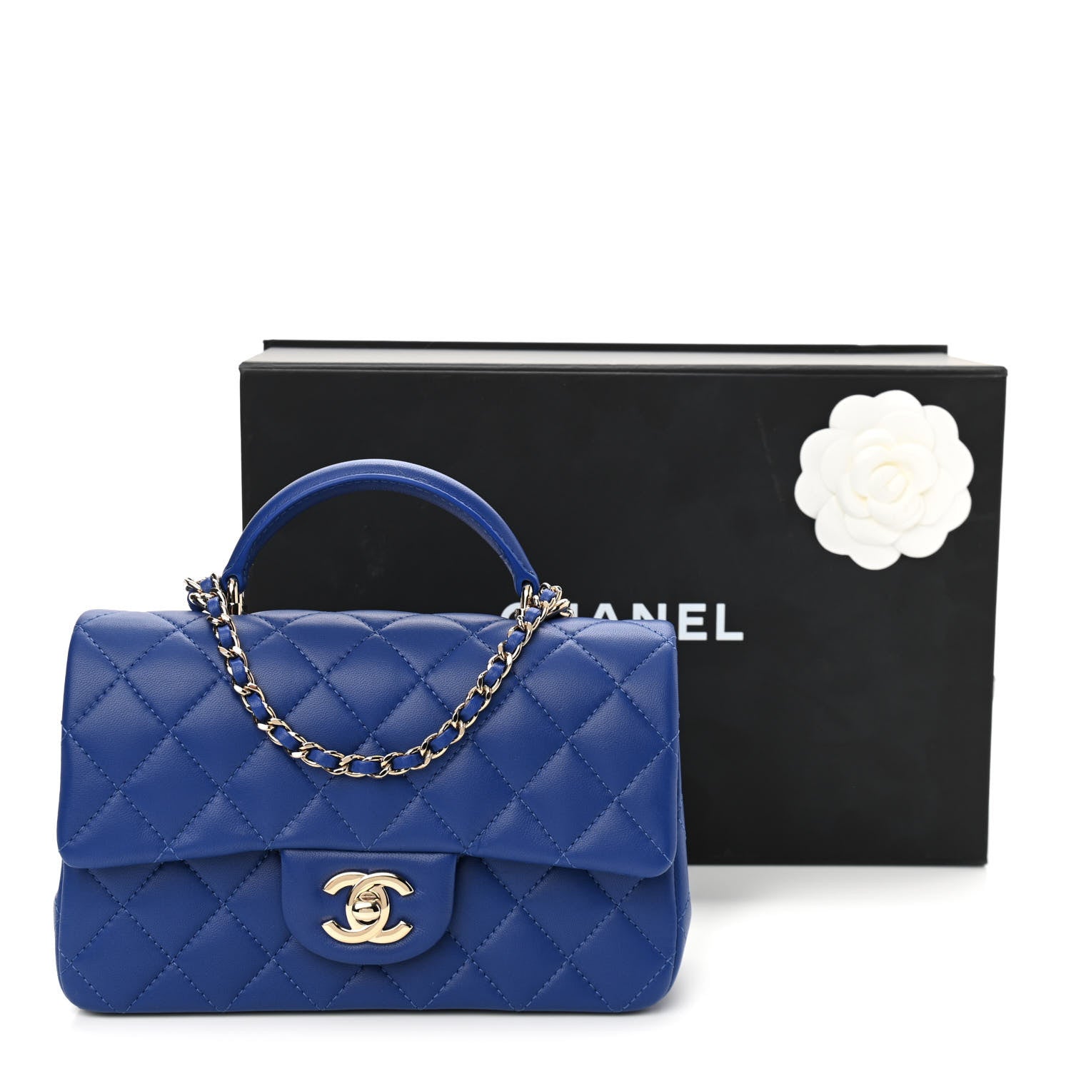 Chanel Lambskin Quilted Mini Top Handle Rectangular Flap Dark Blue 11 of 11