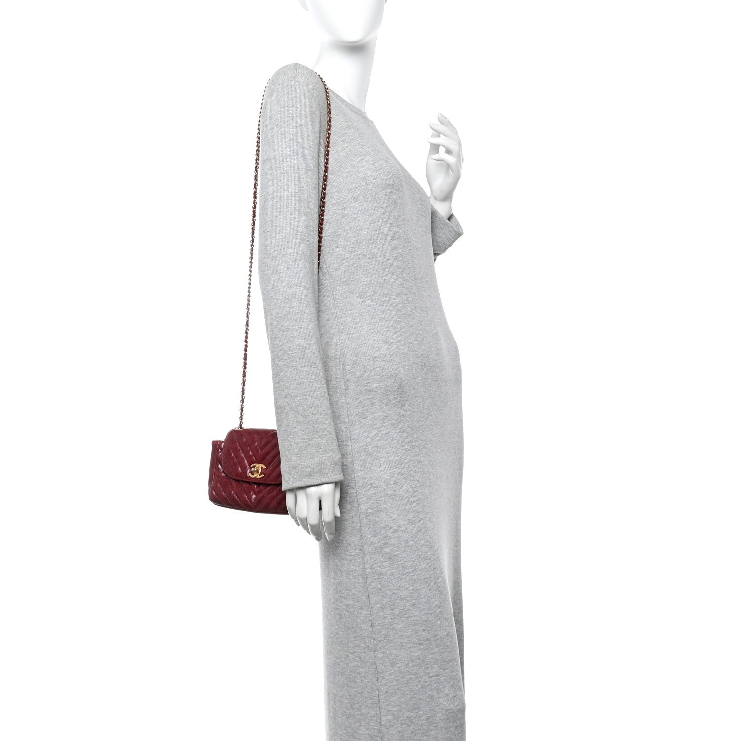 Chanel Glazed Calfskin Chevron Quilted Small Hampton Flap Burgundy 2 of 10