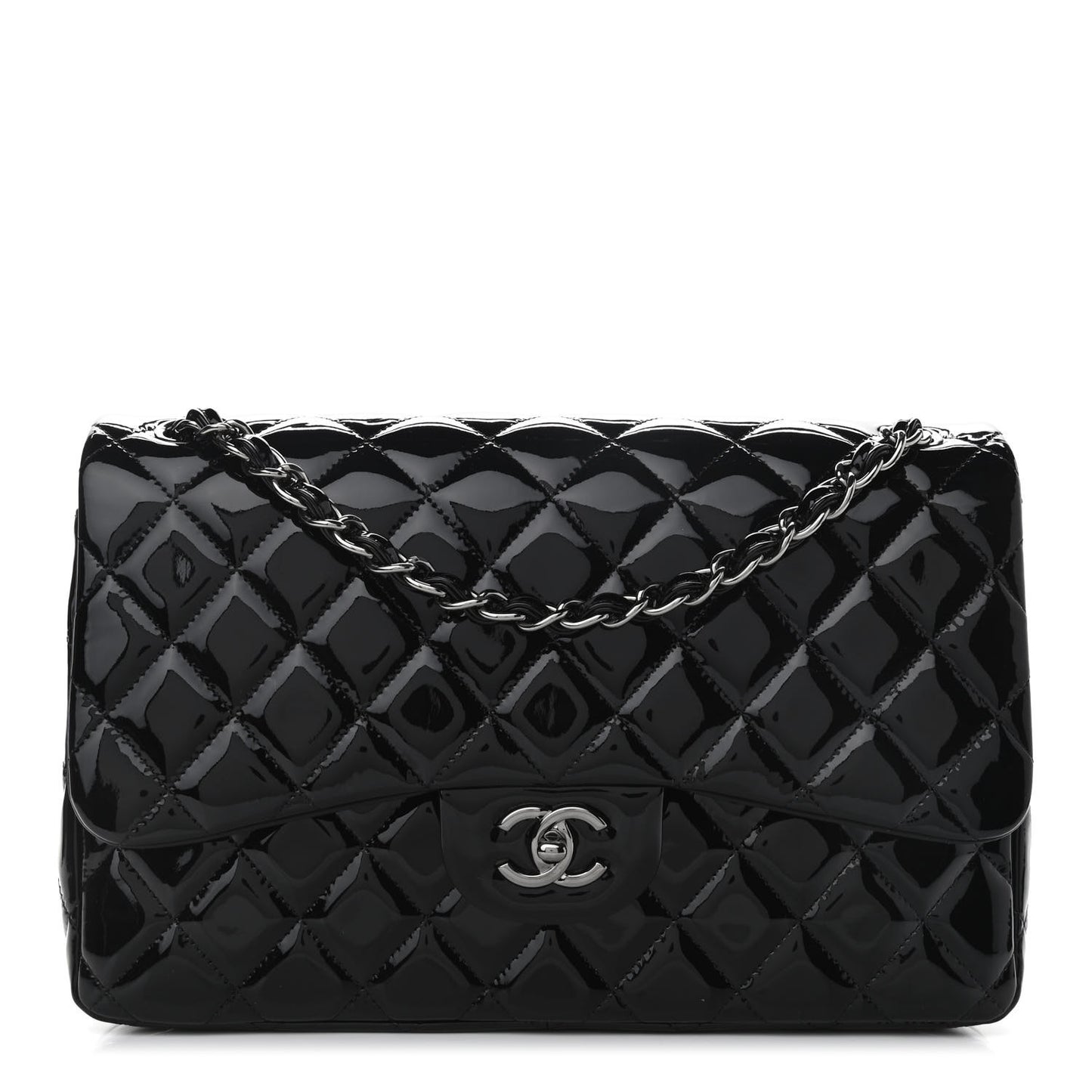 Patent Quilted Jumbo Double Flap Black