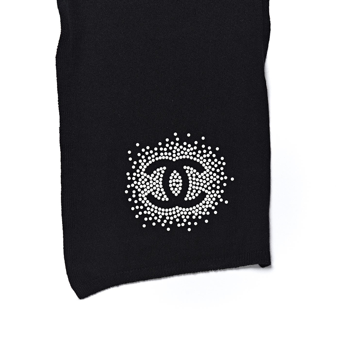 Chanel Wool Silk Cashmere Beaded CC Scarf Black 4 of 6
