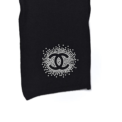 Chanel Wool Silk Cashmere Beaded CC Scarf Black 4 of 6
