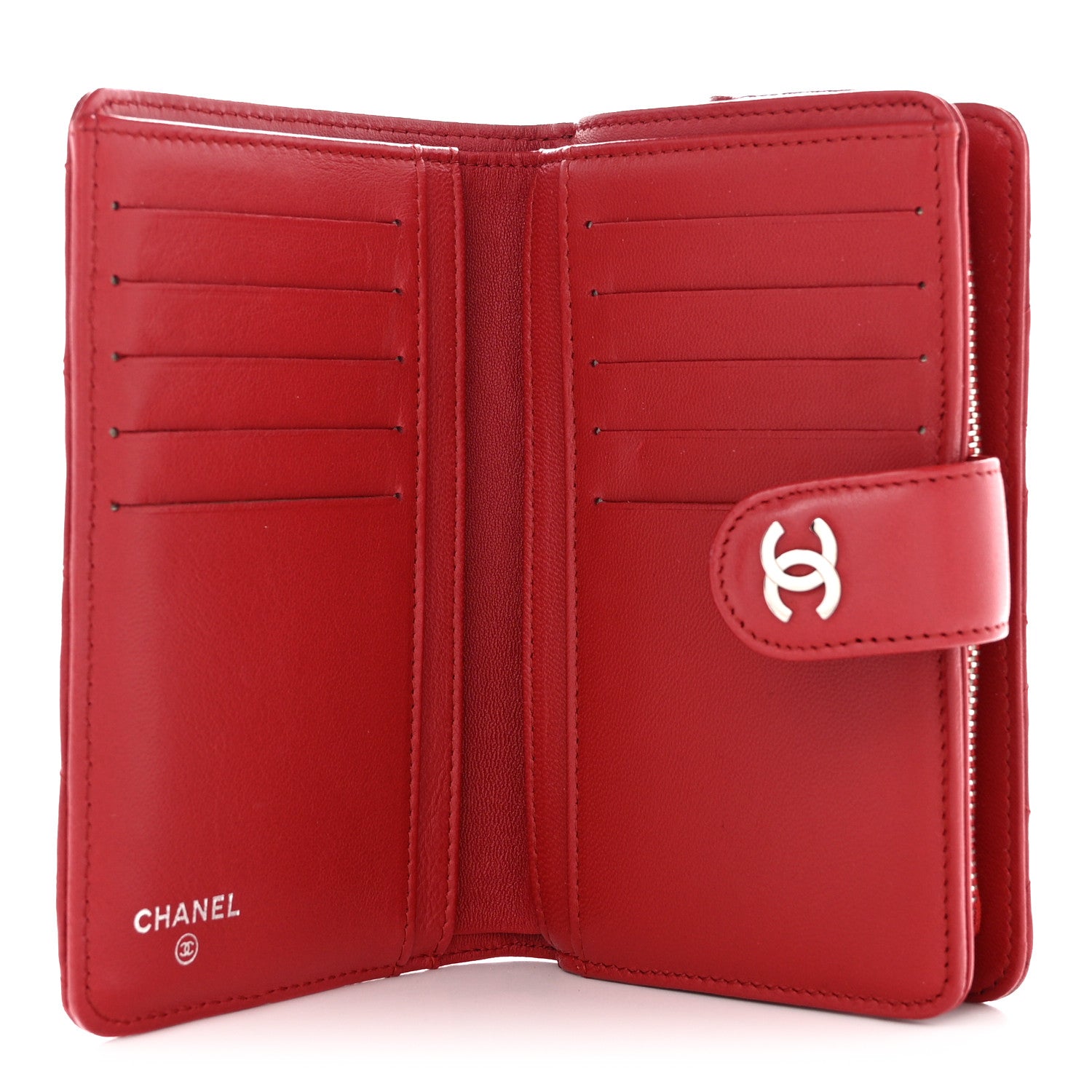 Chanel Lambskin Quilted CC French Wallet Red 5 of 12