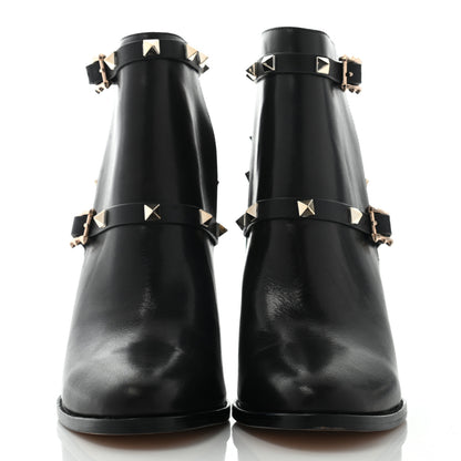 Valentino Garavani Calfskin Rockstud Double Buckle Block Heel Ankle Boots 37 Black 2 of 13