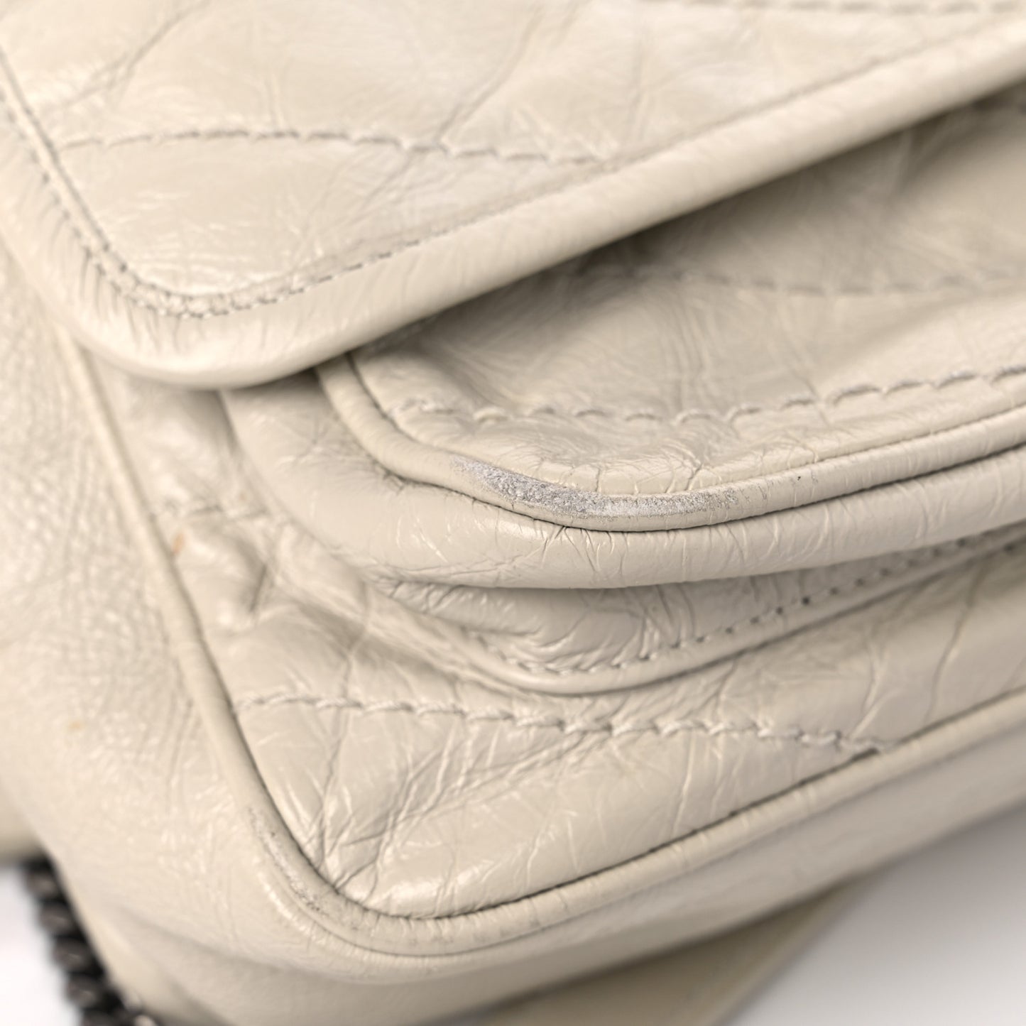 Crinkled Calfskin Matelasse Monogram Baby Niki Chain Satchel White