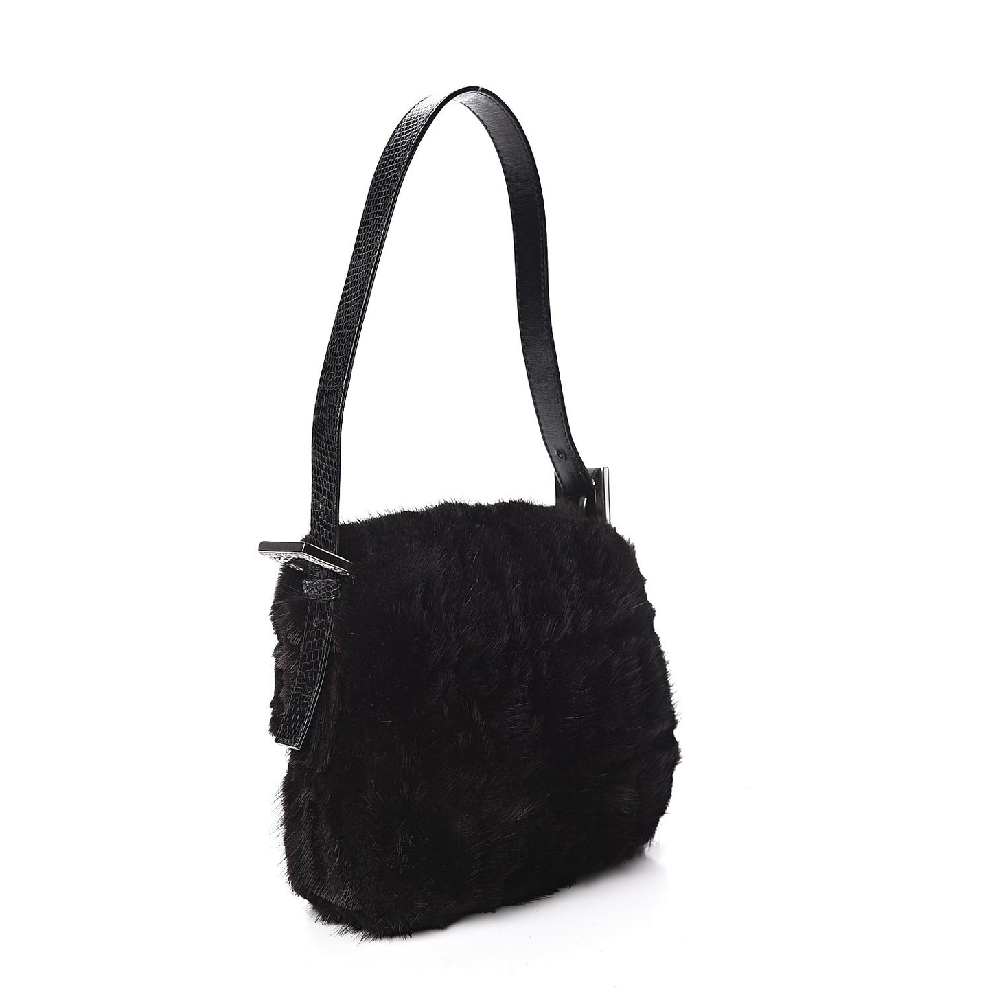 Rabbit Fur Crystal Baguette Black