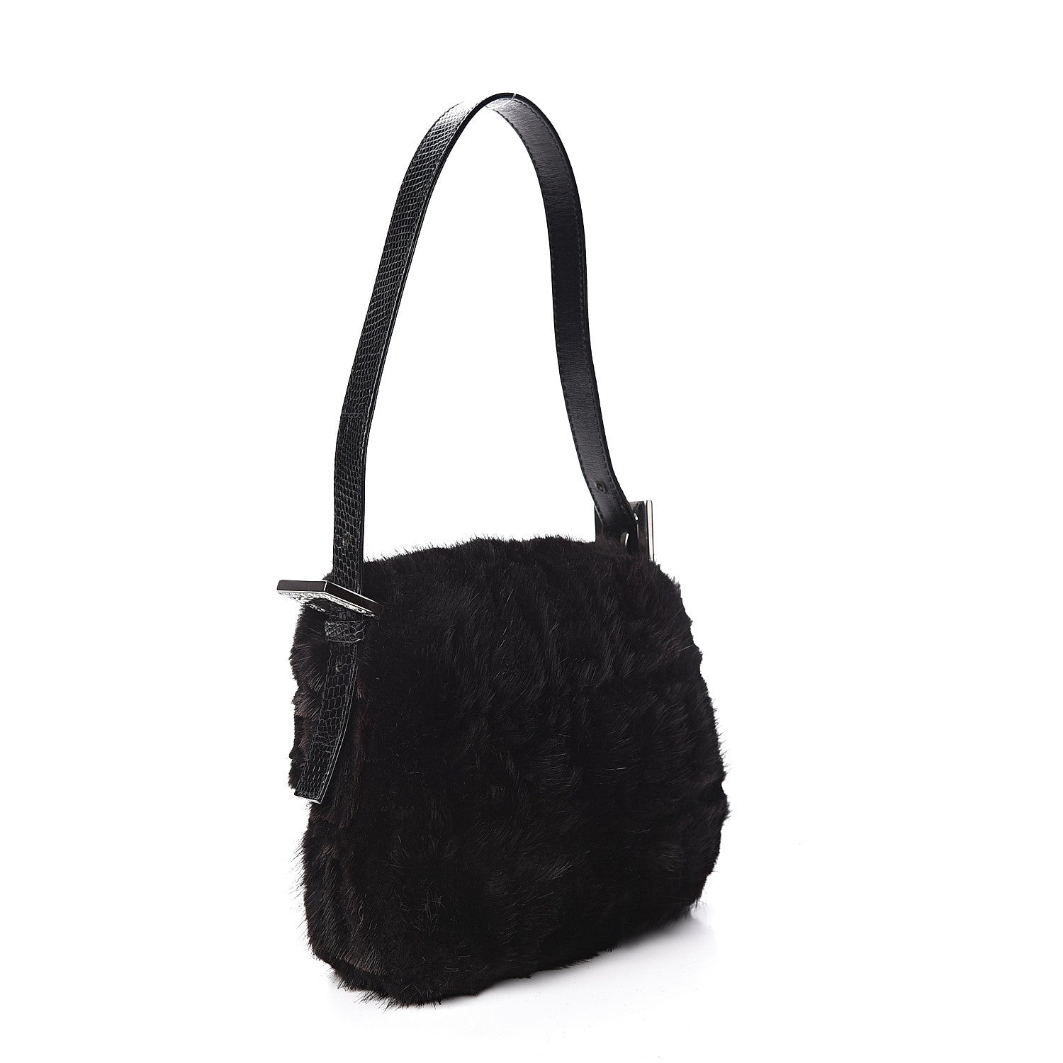 Fendi Rabbit Fur Crystal Baguette Black 3 of 10
