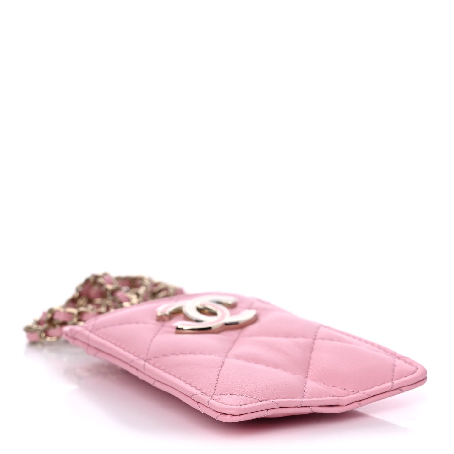 Lambskin Quilted Chanel Card Holder On Chain Pink