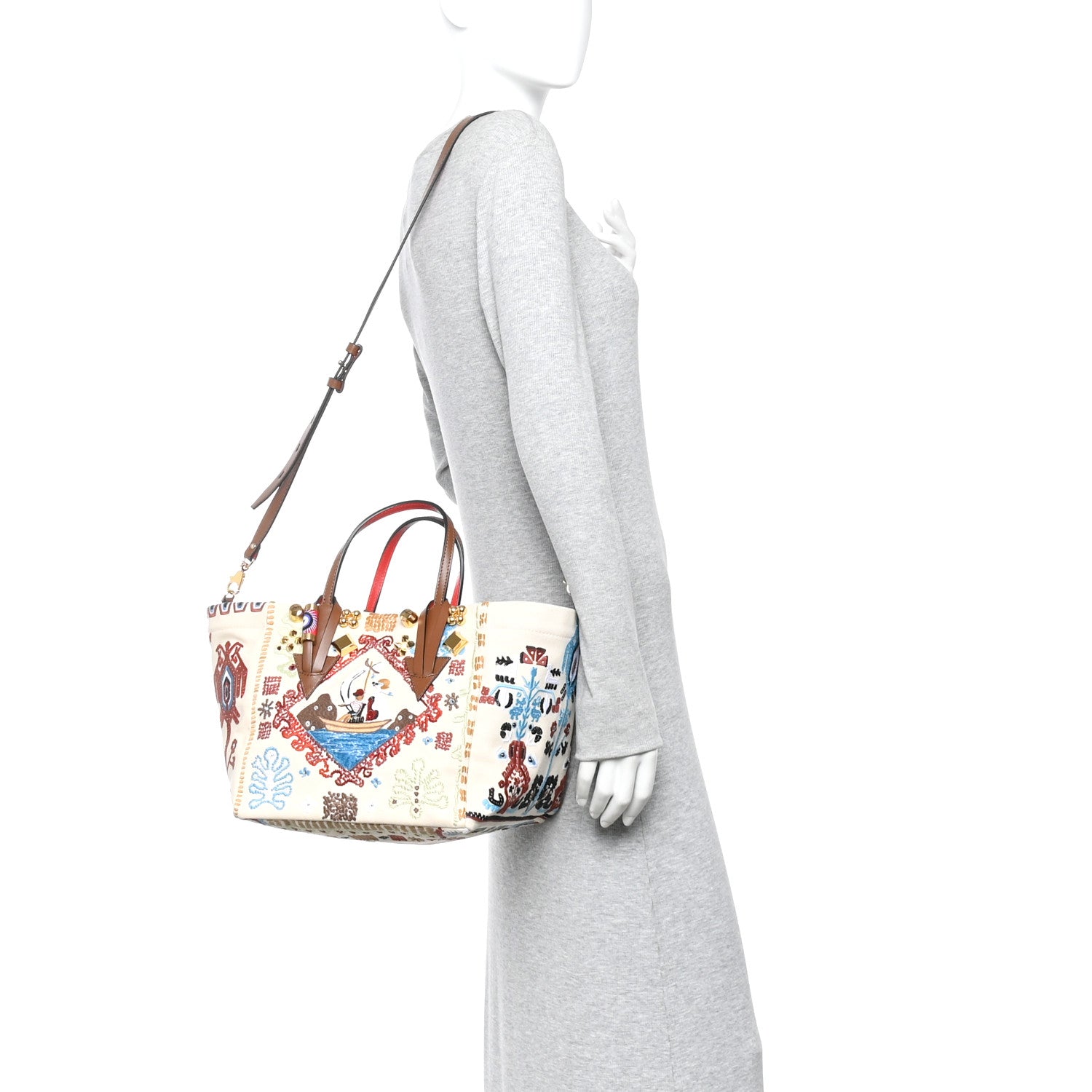 Christian Louboutin Frise Broderie Calfskin Greekaba Tote Biscotto Multicolor 2 of 9