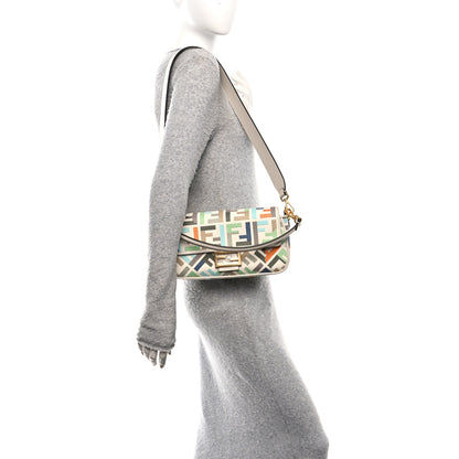 Fendi Canvas Vitello Seta FF Multicolor Embroidered Baguette Grezzo Multicolor Latte 2 of 10