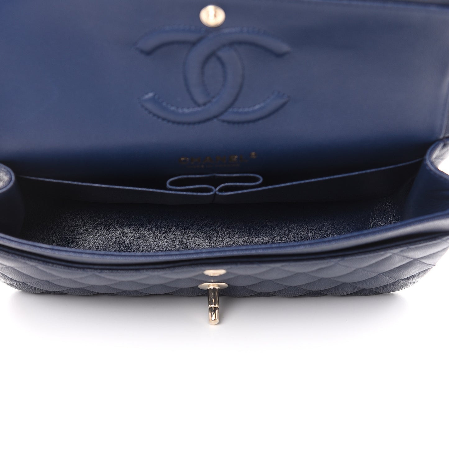 Caviar Quilted Medium Double Flap Navy