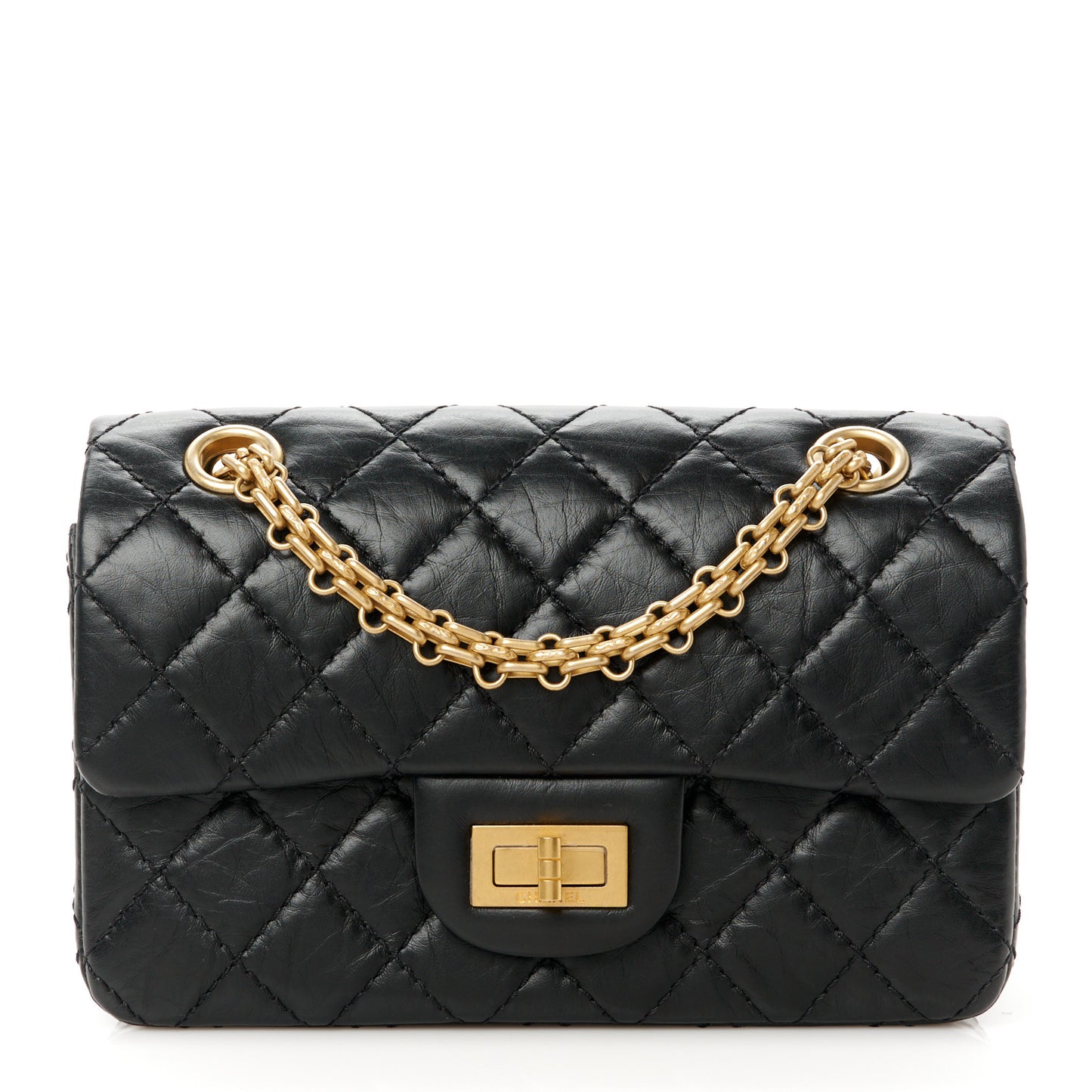 Aged Calfskin Quilted 2.55 Reissue Mini Flap Black