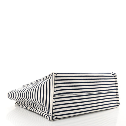 Celine Canvas Calfskin Striped Triomphe Cabas Navy 4 of 10