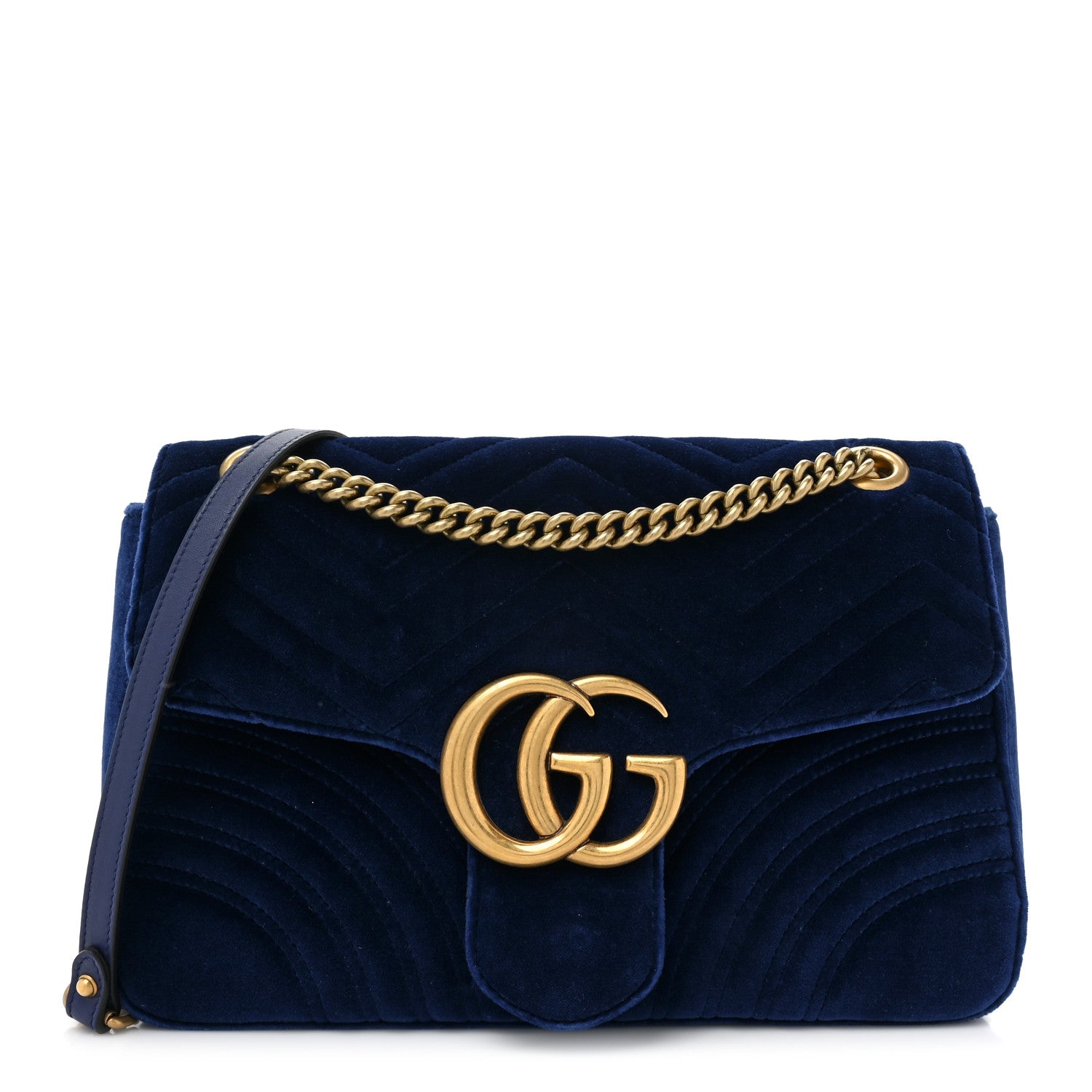 Gucci Velvet Matelasse Medium GG Marmont Shoulder Bag Cobalt Blue 1 of 11