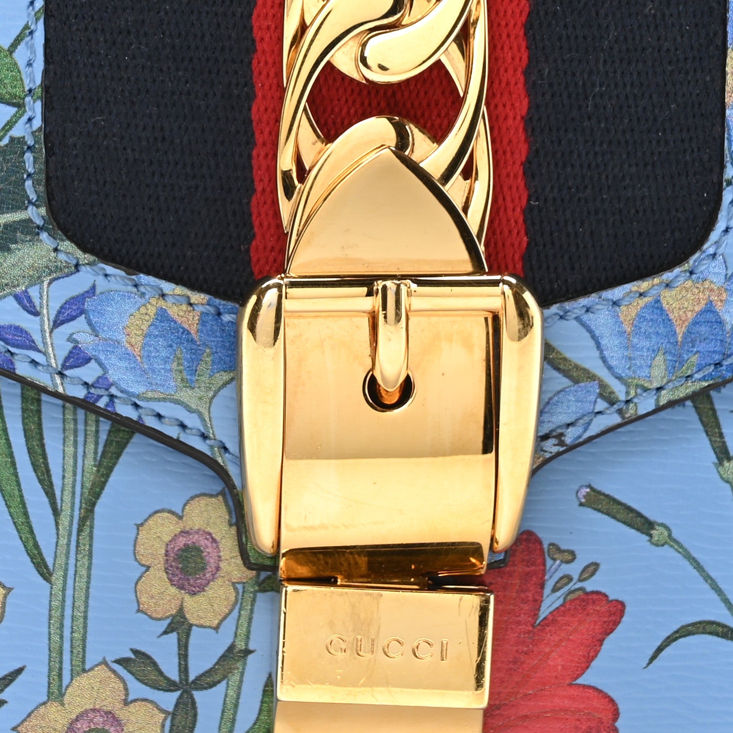 Gucci Shangai Calfskin Web New Flora Mini Sylvie Chain Shoulder Bag Azure 8 of 10