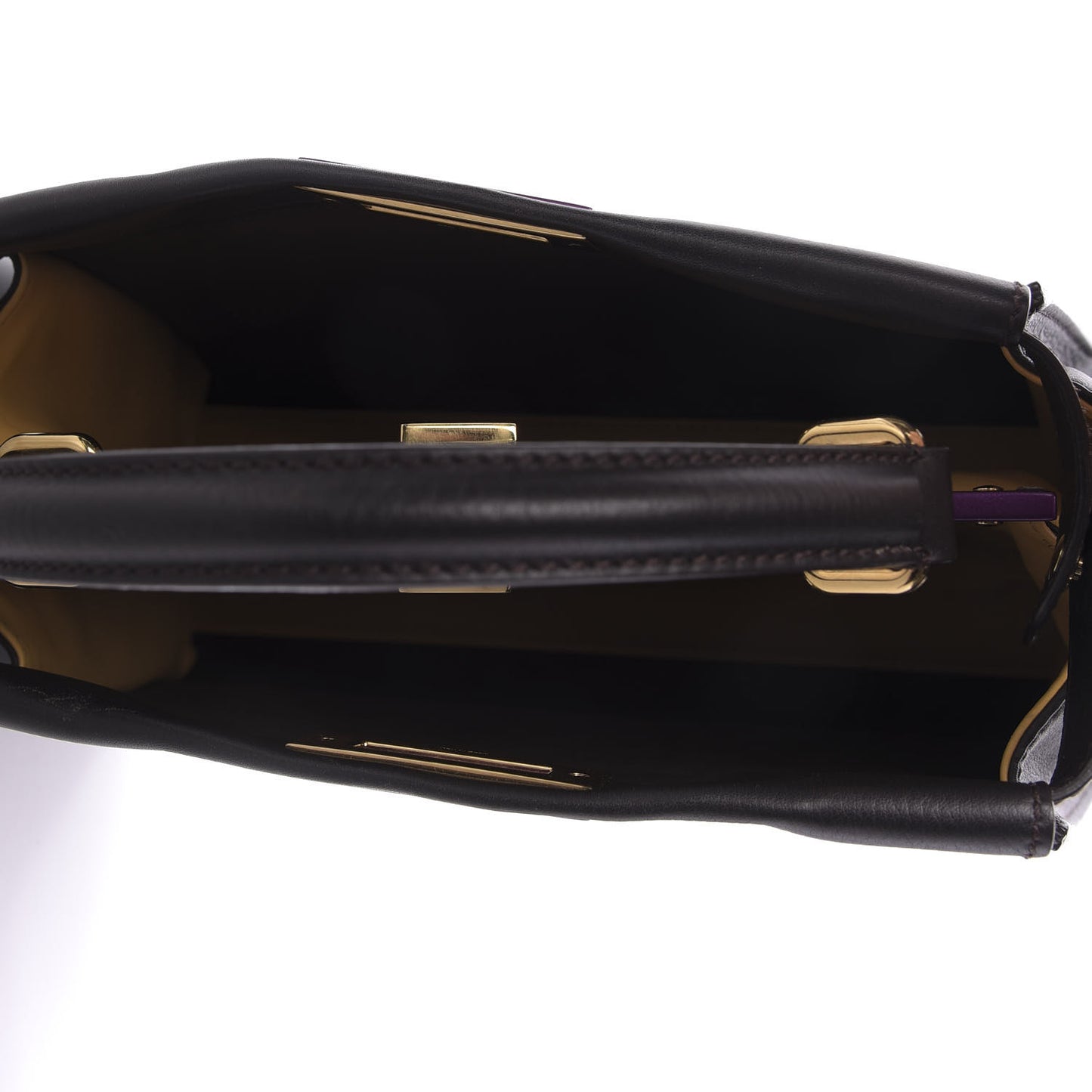 Vitello Seta Shiny Nappa Medium Peekaboo Iconic Satchel Dark Brown Yellow