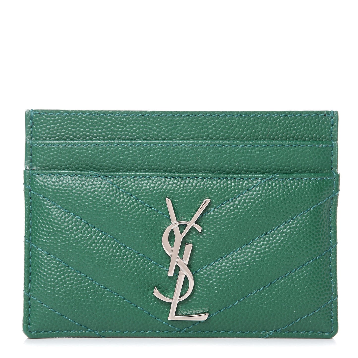 Grain De Poudre Matelasse Chevron Monogram Credit Card Case Brilliant Grass