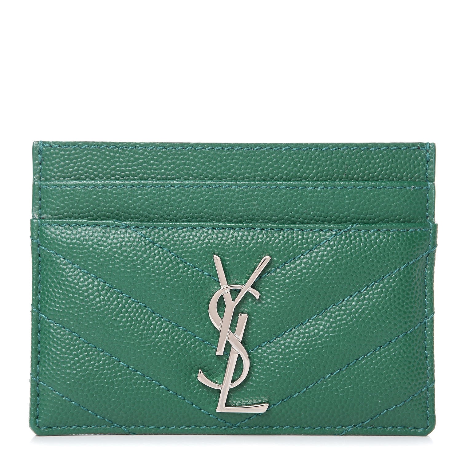 Saint Laurent Grain De Poudre Matelasse Chevron Monogram Credit Card Case Brilliant Grass 1 of 8